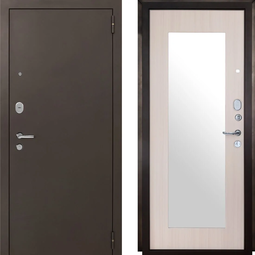 Дверь входная металлическая Форт - Волга 03Z Черный муар - Белый ясень с зеркалом
