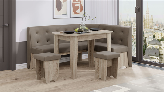 Кухонный уголок Барселона Дуб Сонома трюфель, Микровелюр Duna Stone Трия