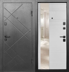 Дверь входная металлическая Е-Трейд 7 см Штамп Букле Графит - Эмалит белый Зеркало