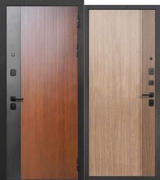 Дверь входная металлическая Е-Трейд 9 см Вертикаль Сатин черный / Грецкий орех - Канадский орех