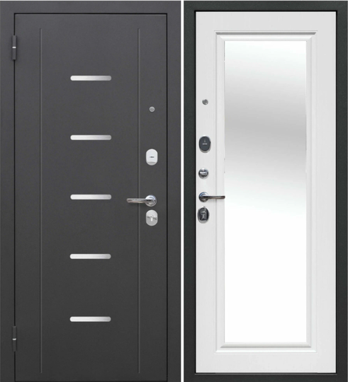 Дверь входная металлическая Феррони 7,5 см Гарда Серебро Зеркало Белый ясень