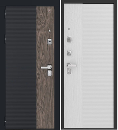 Дверь входная металлическая Центурион С-112 Черный муар + Кварц черный + Орех мокко - Софт белый