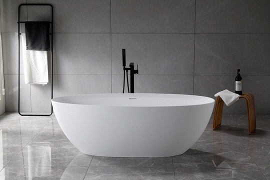 Ванна отдельностоящая Vincea Solid Surface VBT-4S01MW, 170*76 см, белый матовый, слив-перелив в комплекте
